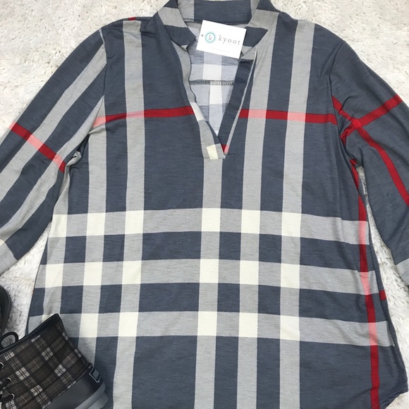Plus Size Gray Checkered Top - Picture 2 of 2