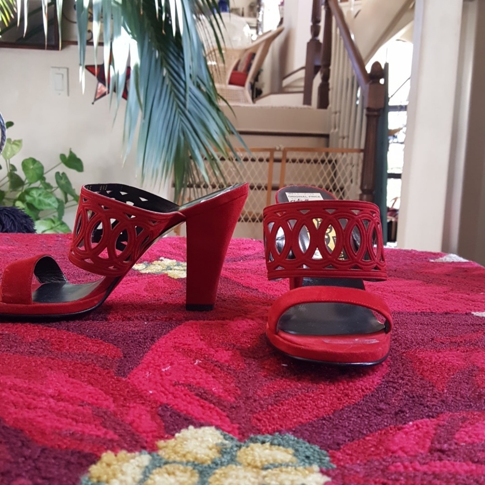 Red suede  heeled  sandals  8.5  open toe