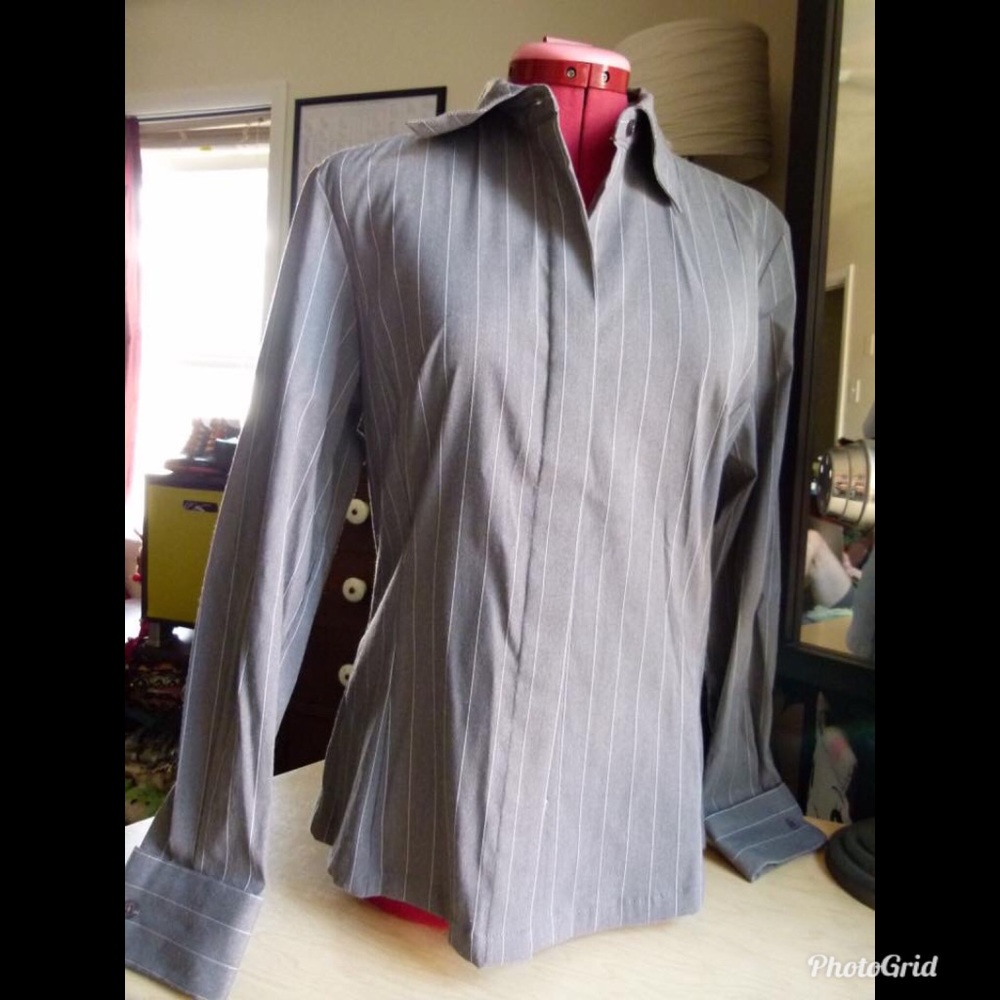Express Grey Pinstriped Tailored Top