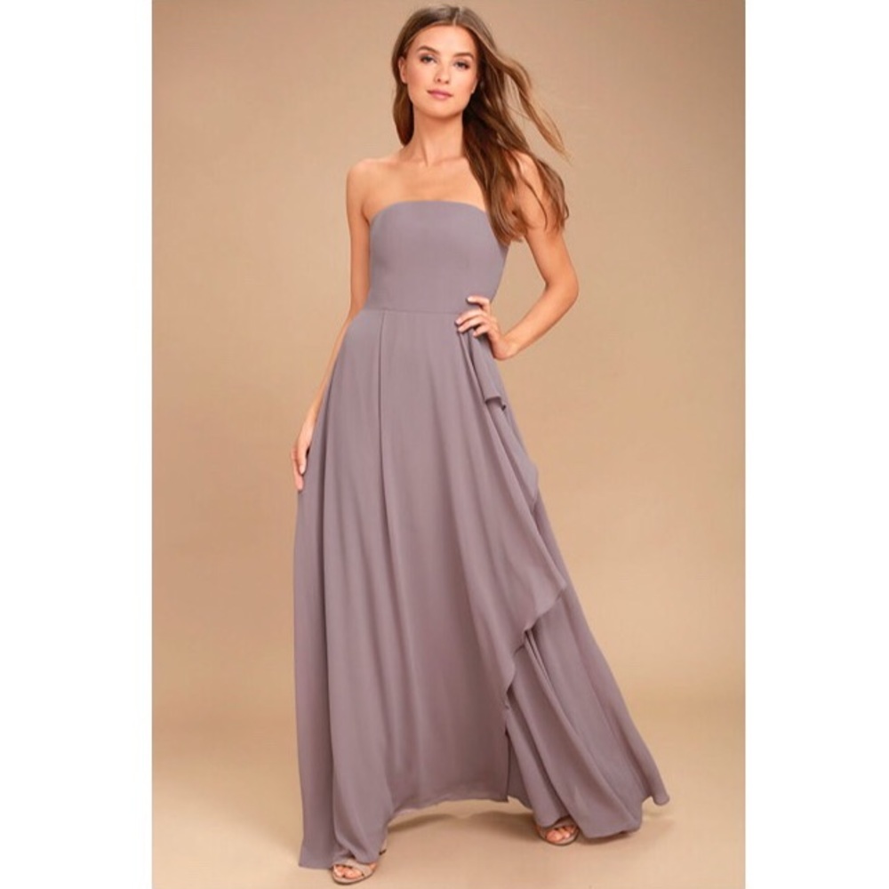 NWT✨ Lulu’s taupe strapless maxi dress size small