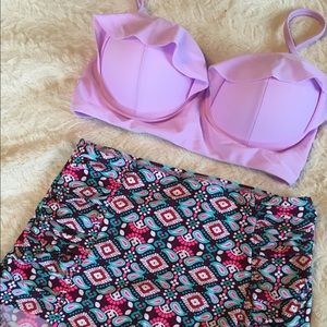 High Waist Lavender Geometric Bikini