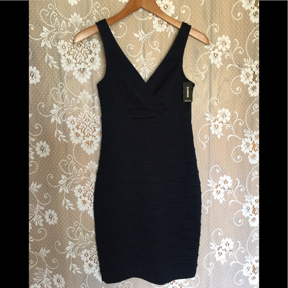 Express Dark Indigo Denim Stretchy Textured Dress - Picture 2 of 6