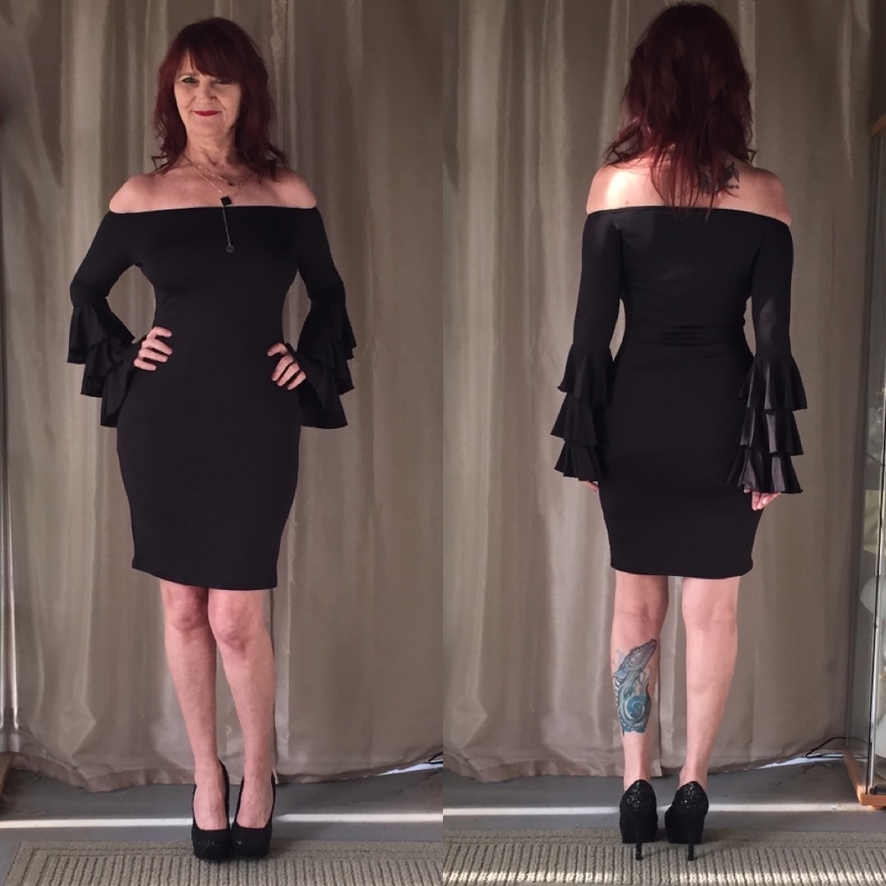 NEW OFF THE SHOULDER LBD WITH LONG RUFFLED SLEEVES