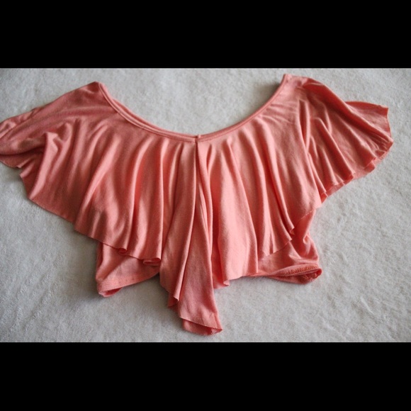 Peach Ruffle V Neck Crop Top - Picture 5 of 8