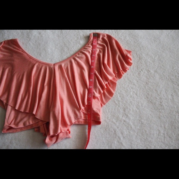 Peach Ruffle V Neck Crop Top - Picture 6 of 8