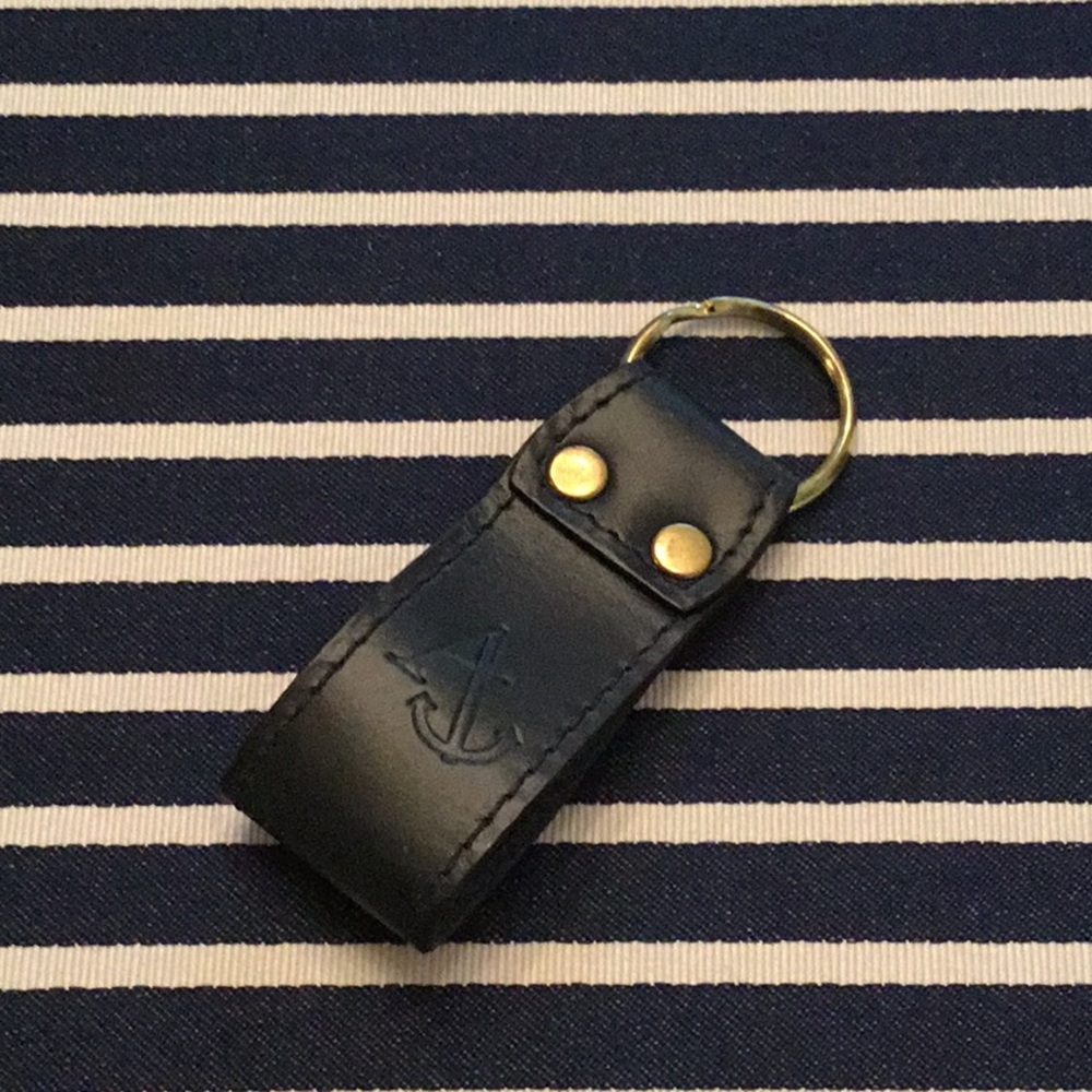 Anchor embossed leather key fob, navy