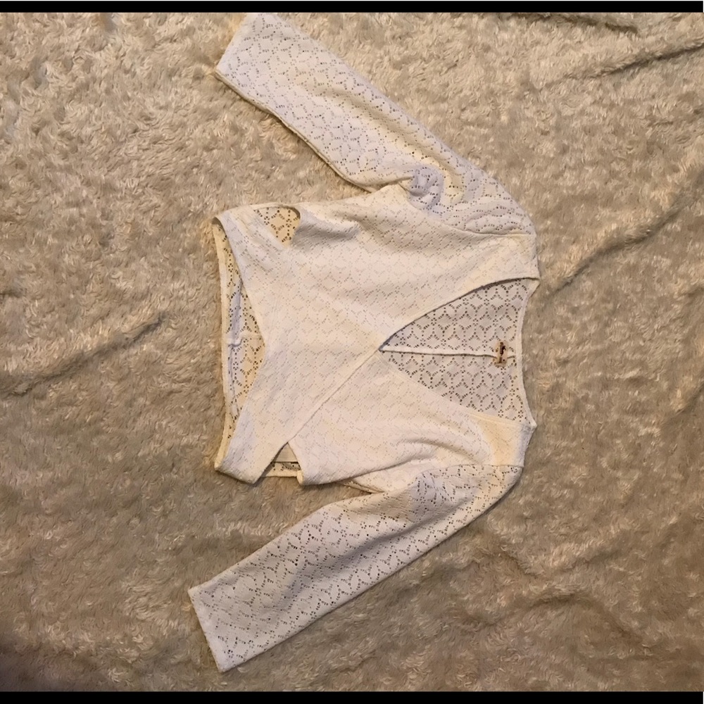 White cutout lace crop top