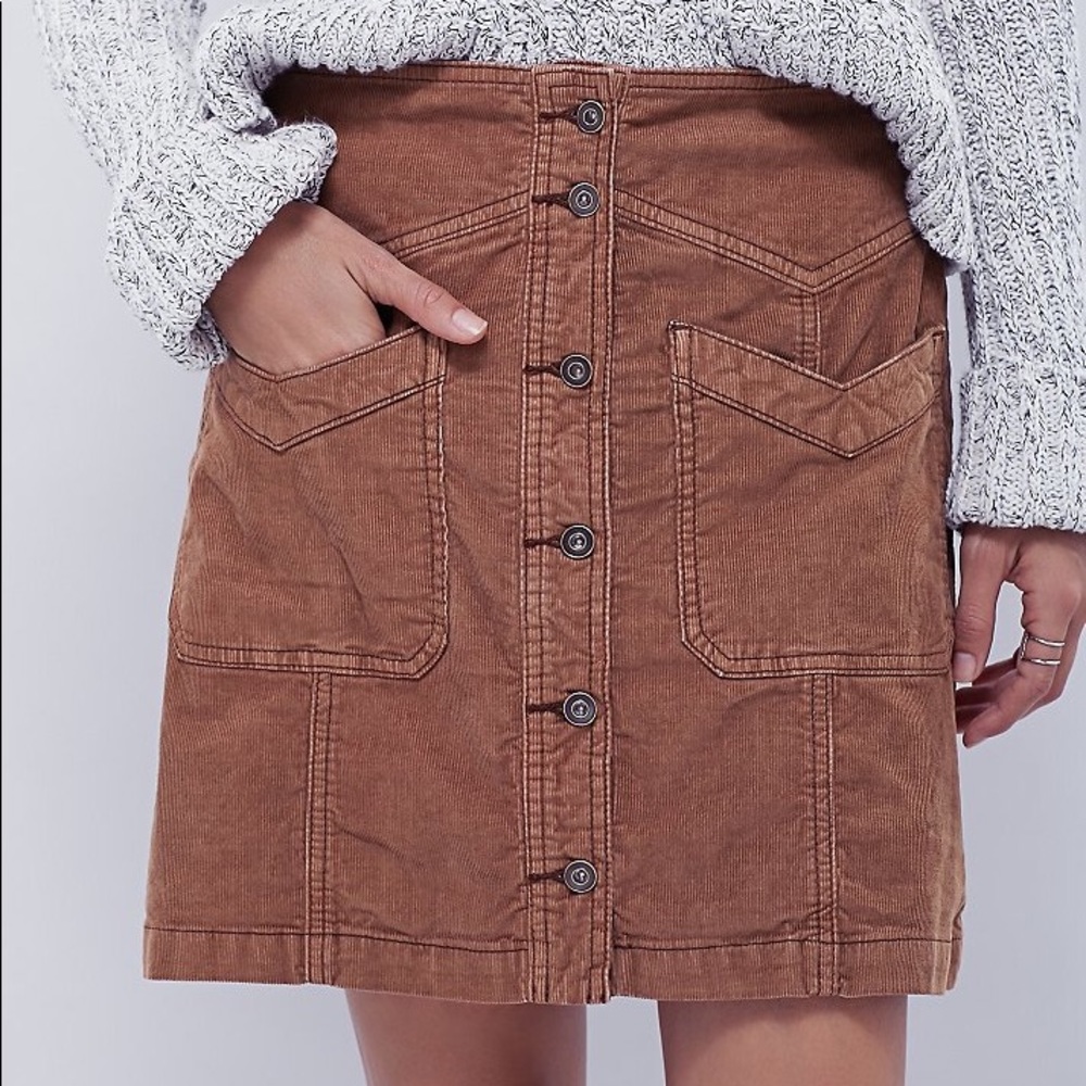 Free People Hold My Hand Corduroy Button Skirt