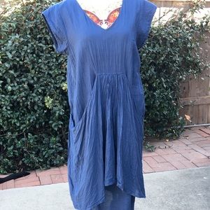 Periwinkle draped cotton dress from Thailand.