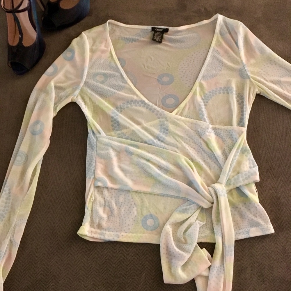Sheer pastel colored wrap around blouse. 🌸🌸