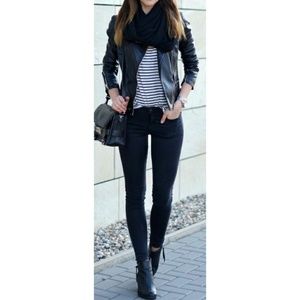 H&M Sqin Fit Black Moto Jeans