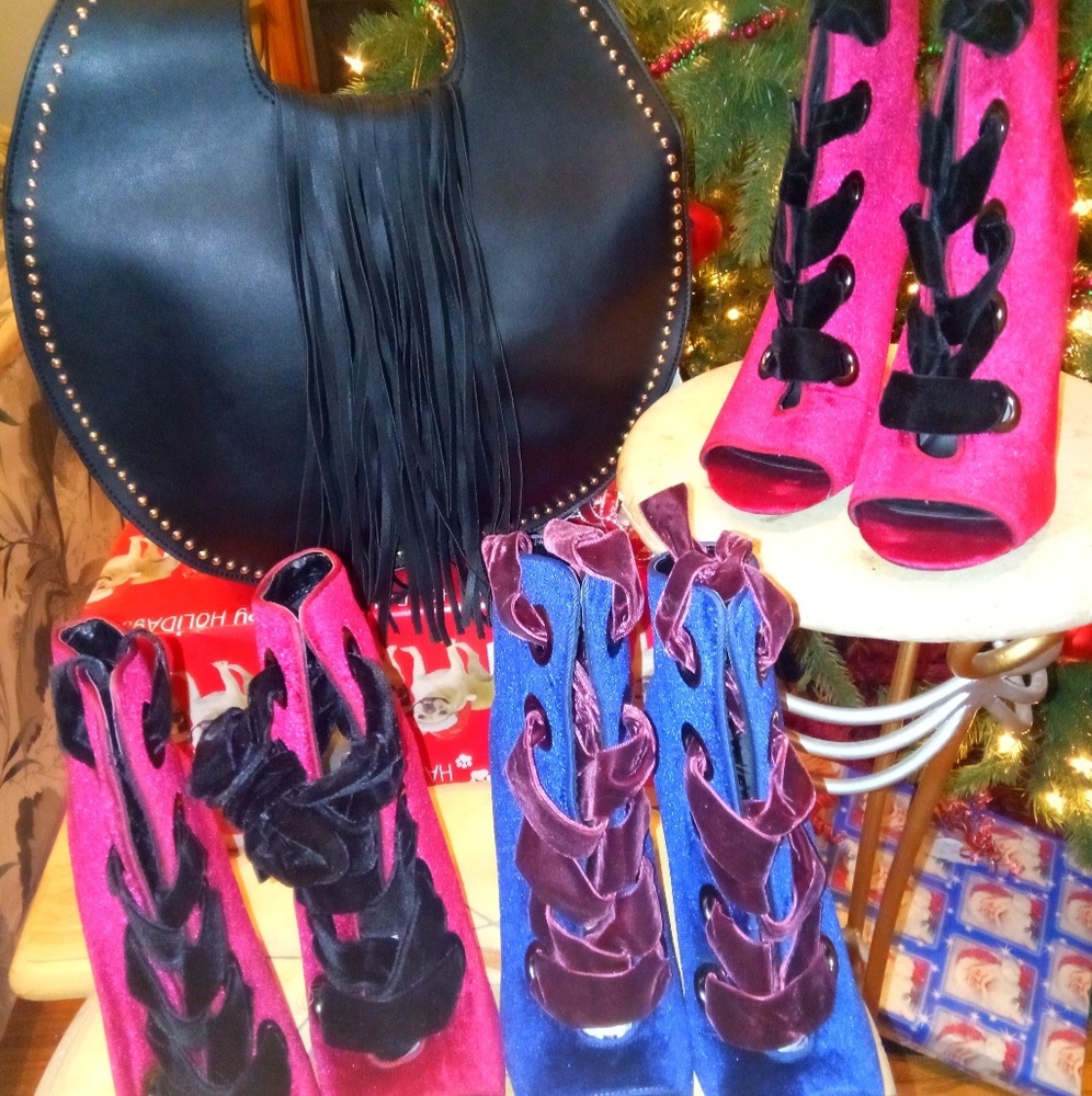 Blue Velvet Dress Boots