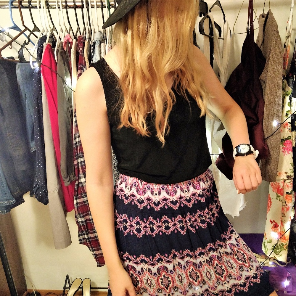 Purple and Dark Navy Blue Patterned Skirt NWOT