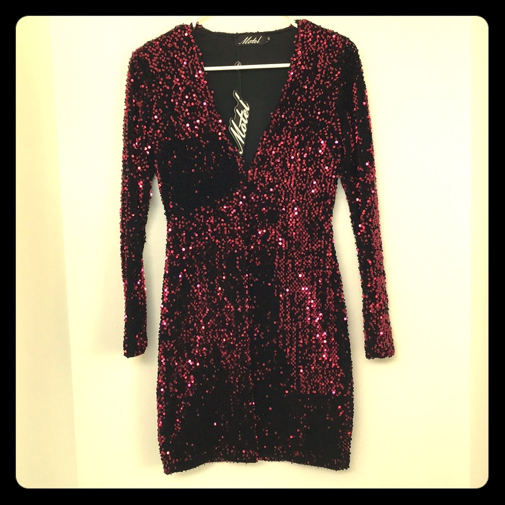 Motel Dark Red Sequin Dress
