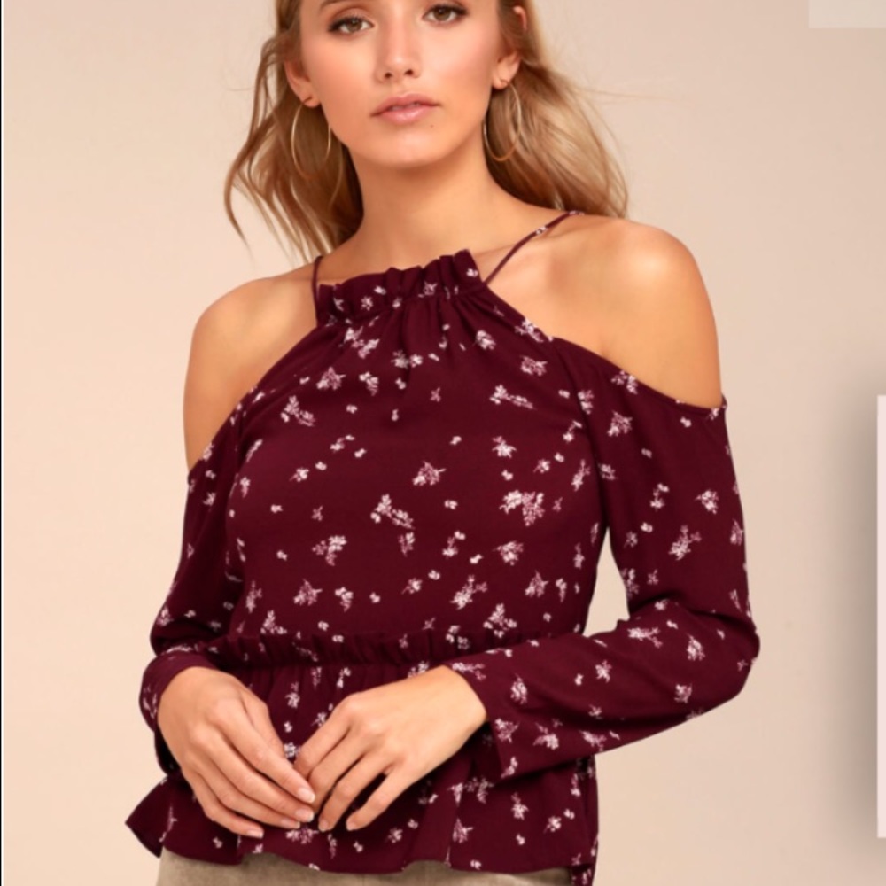 Tavik Burgundy Floral Print Cold Shoulder Top - XS