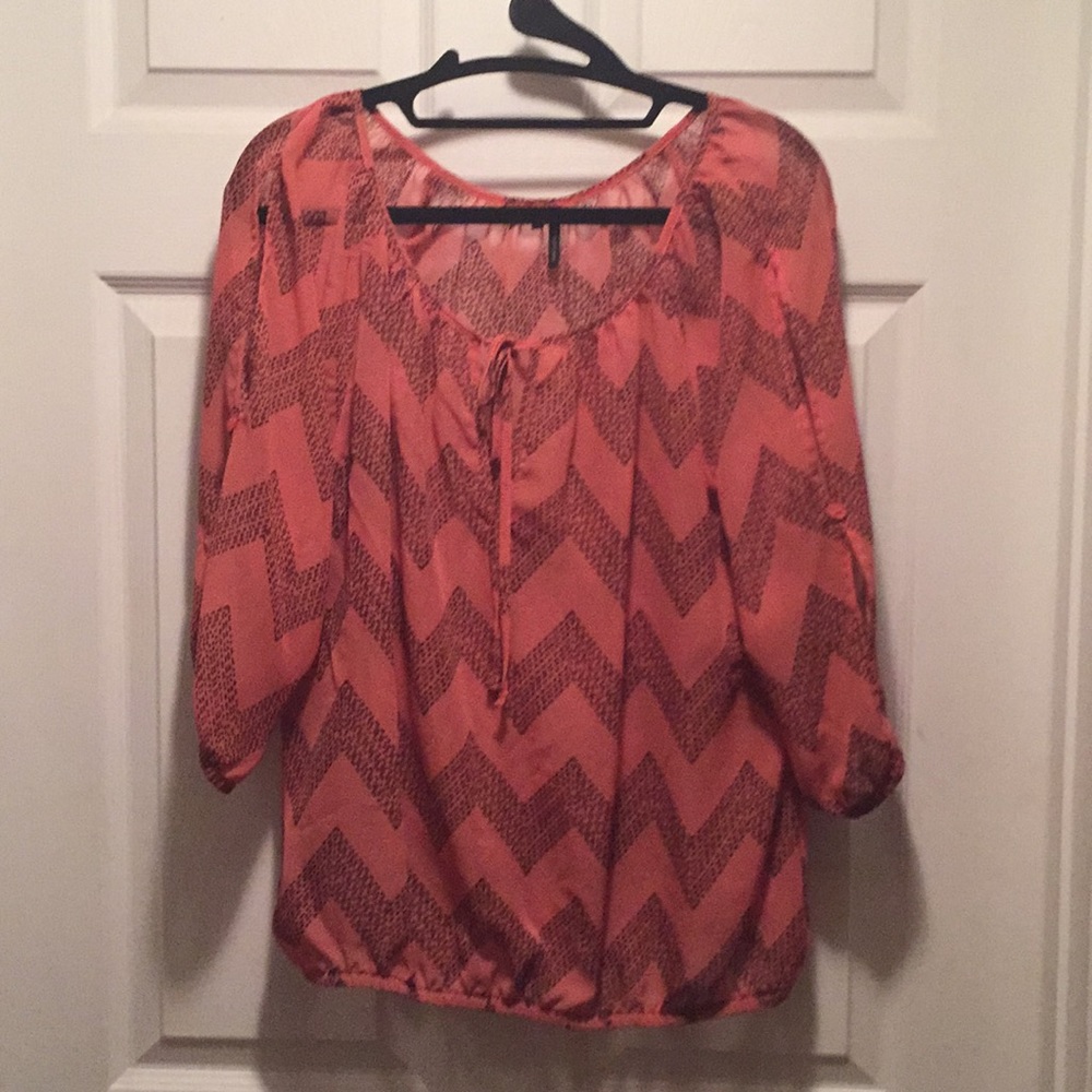 Peach and black chevron blouse