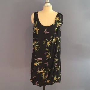 H&M Black Tropical Floral Butterfly Print Party Dress Size 10