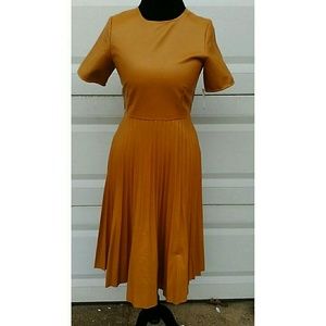 Cognac Faux Leather Pleated Dress