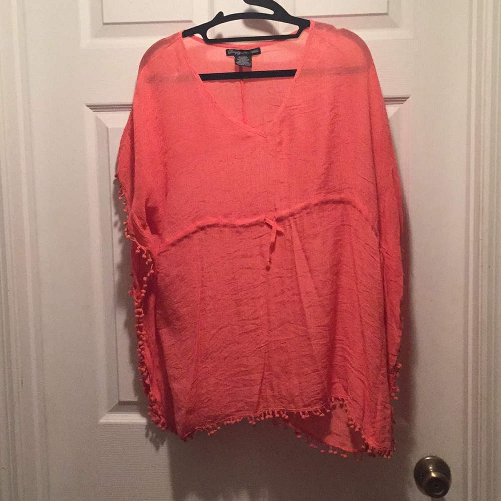 Peach tunic with pom Pom trim