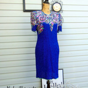 Vintage Laurence Kazan Royal Blue Beaded Dress