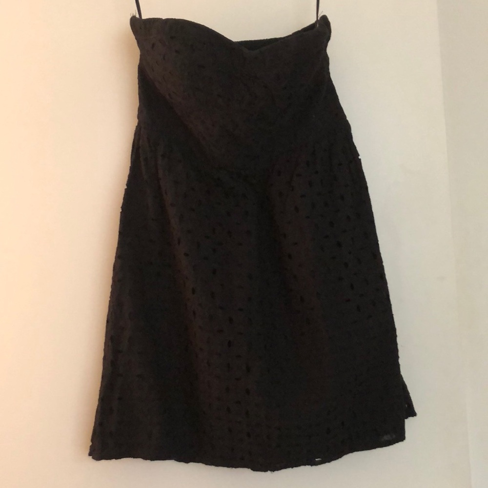 Strapless black eyelet minidress