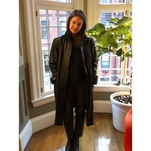Long black leather coat