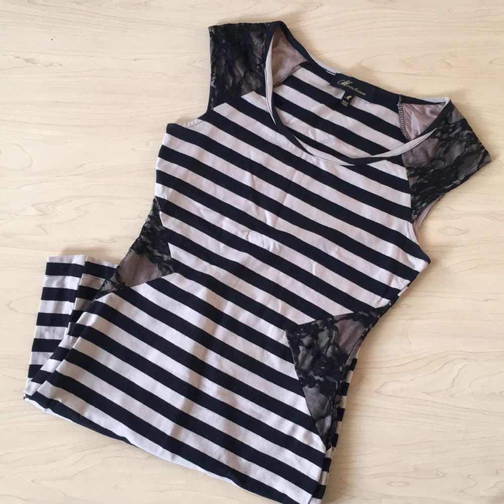 Black and Tan striped lace dress