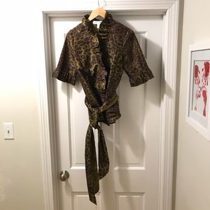 Sara Campbell Leopard Print Wrap Taffetta Blouse