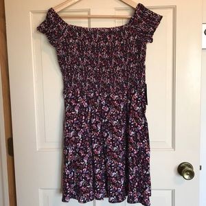 Express Floral Smocked Off-The-Shoulder  Dress
