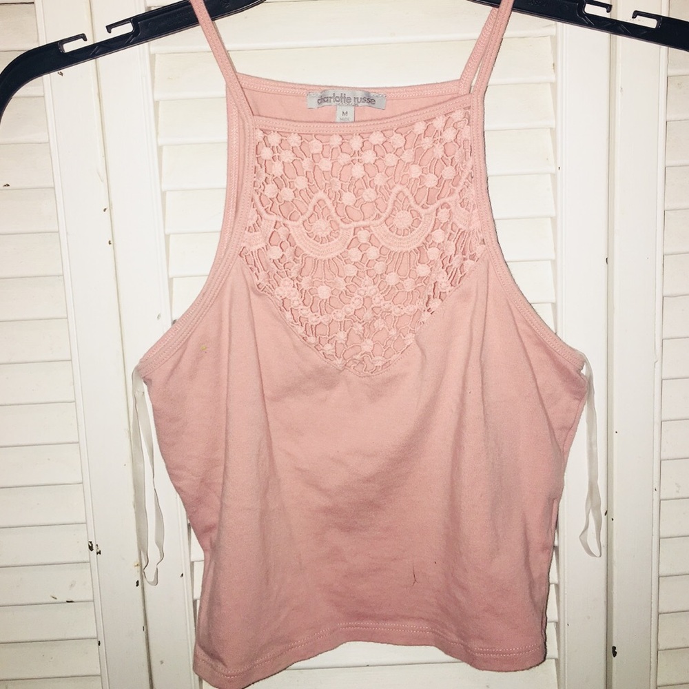 Charlotte Russe crochet bib neck crop top