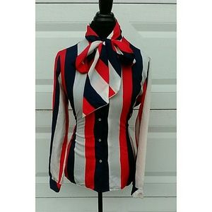Vintage Red White and Blue Bow Blouse