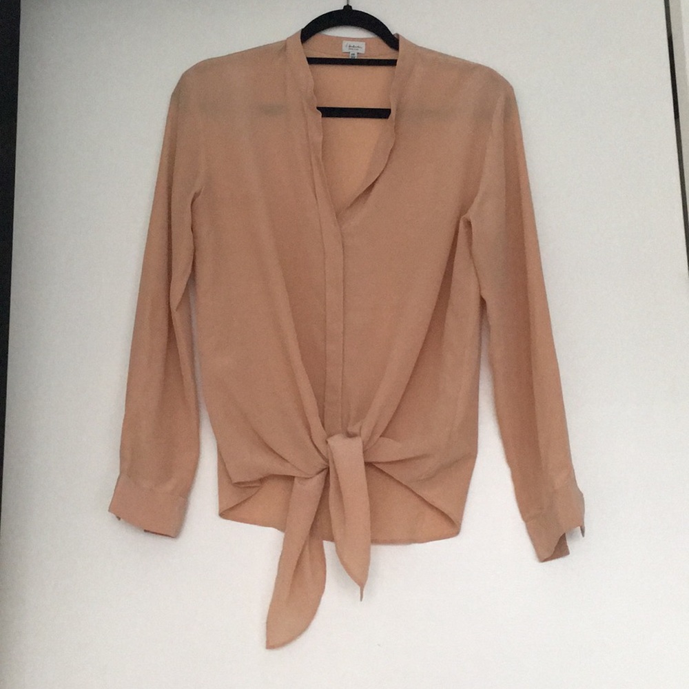 Babaton light pink tie front blouse