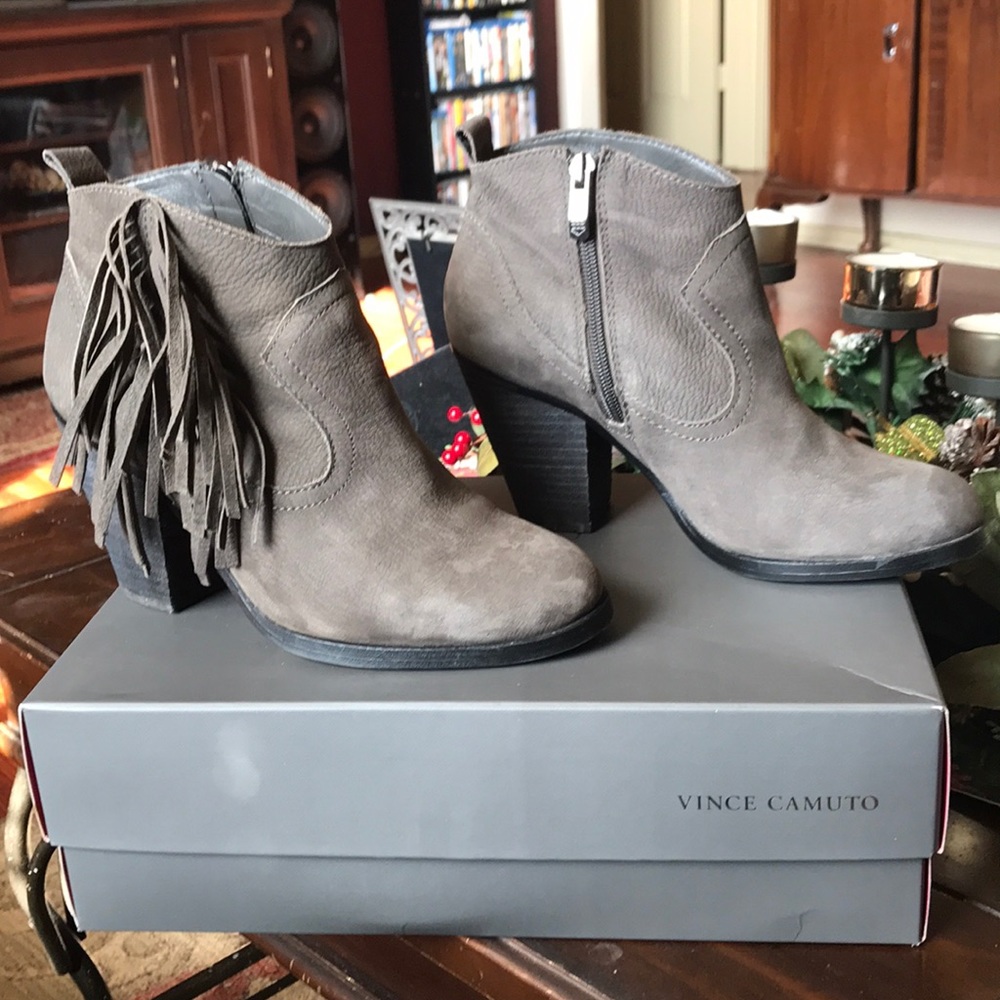 Vince Camuto Fringe Boots Hether- Lead Vintage Cow