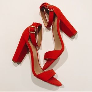 Red Strap Heels, NIB 7.5