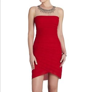 BCBGMAXAZRIA Maia red embellished cocktail dress