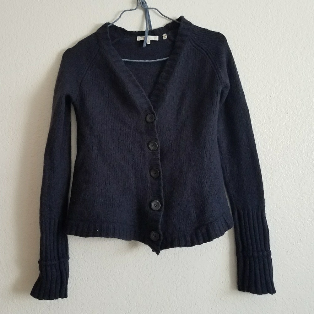 Vince navy blue wool button up cardigan sweater