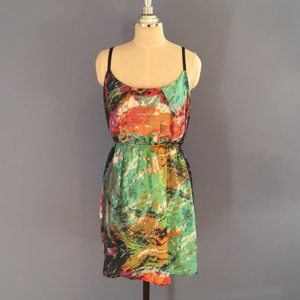 Party Dress Colorful Print Spaghetti Straps Size L