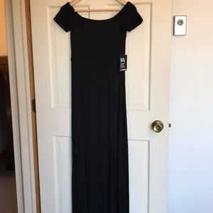 Express Off The Shoulder Smocked Black Maxi Dress