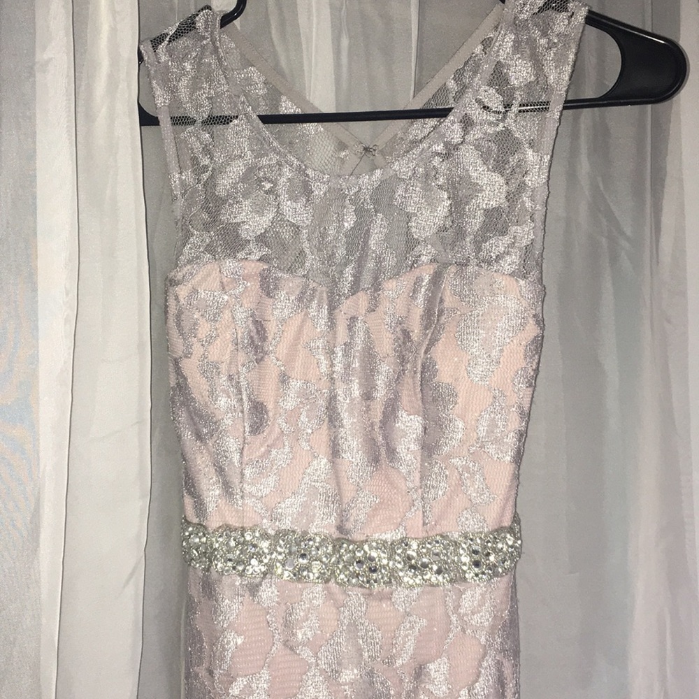 Silver lace prom dress