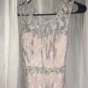 Silver lace prom dress