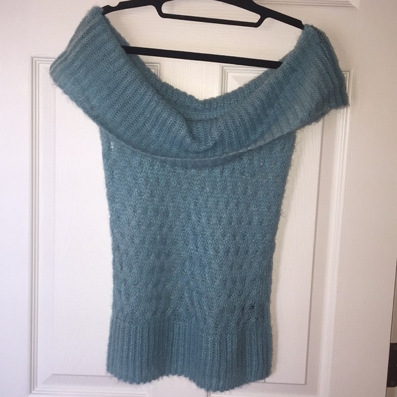 TO THE MAX - Teal Off the shoulder sweater - Picture 2 of 6
