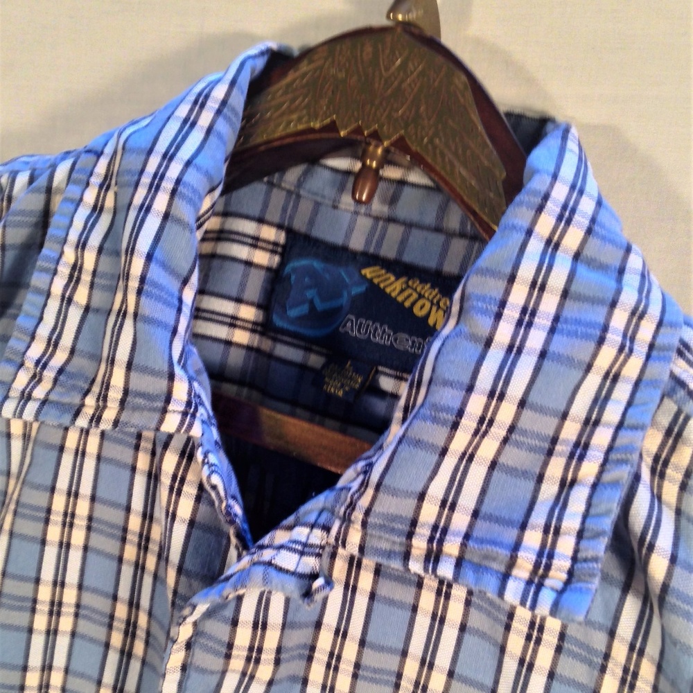 Address Unknown Blue White Plaid Casual Shirt