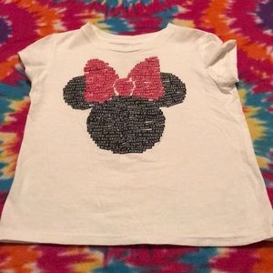White tee with a Minnie Mouse logo