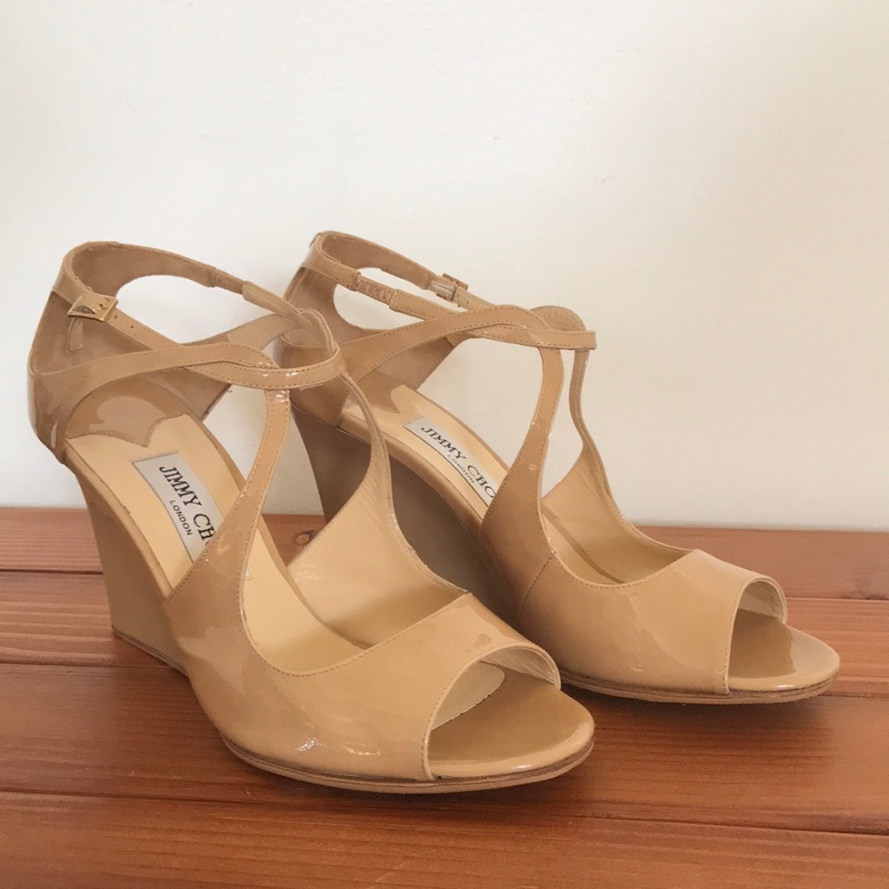 Jimmy Choo Patent Leather Nude Wedge