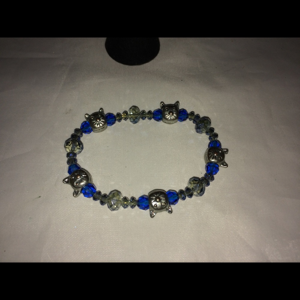 🐈 Blue/Gray Glass Beaded Cat Stretch Bracelet