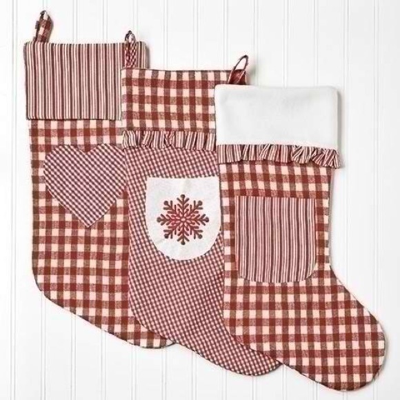 Other - 3 Matching Holiday Stockings Red White Christmas