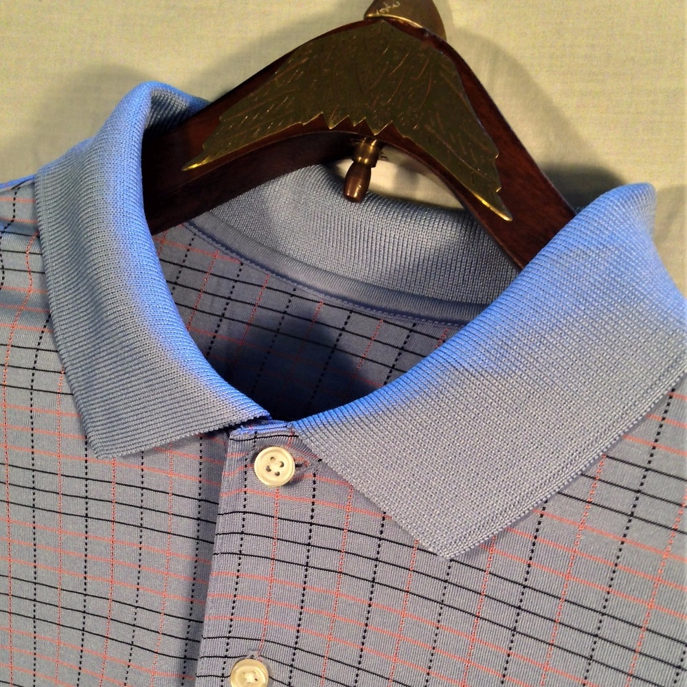 Greg Norman Blue Plaid Polo Casual Golf Shirt