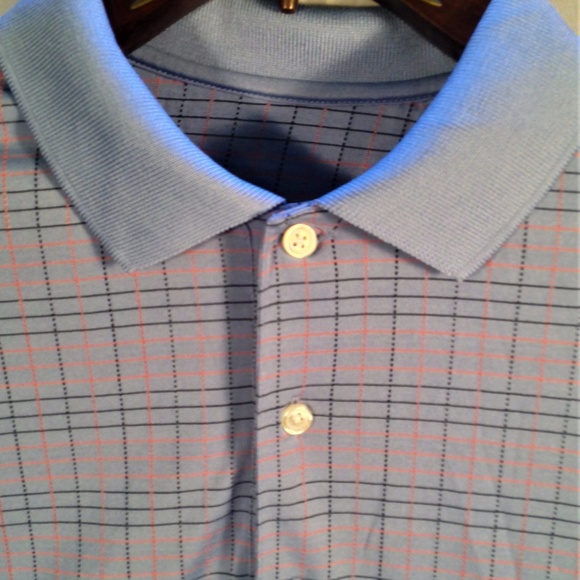 Greg Norman Blue Plaid Polo Casual Golf Shirt - Picture 2 of 5