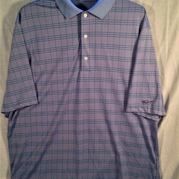 Greg Norman Blue Plaid Polo Casual Golf Shirt - Picture 3 of 5