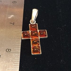 Amber and sterling silver cross